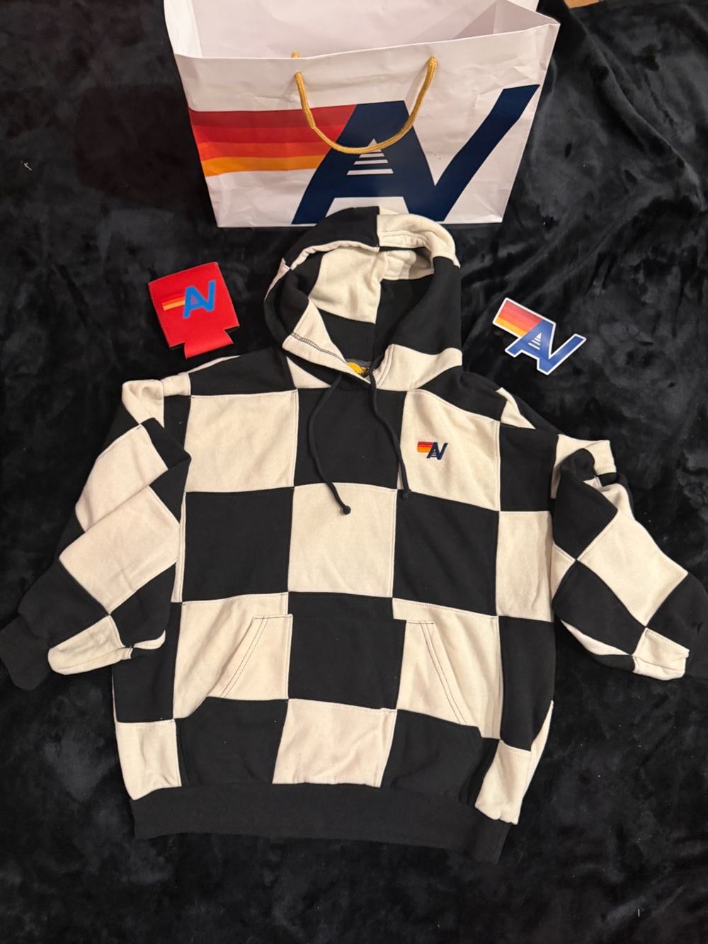 New with tag  Aviator Nation Quilted Check Hoodie Small